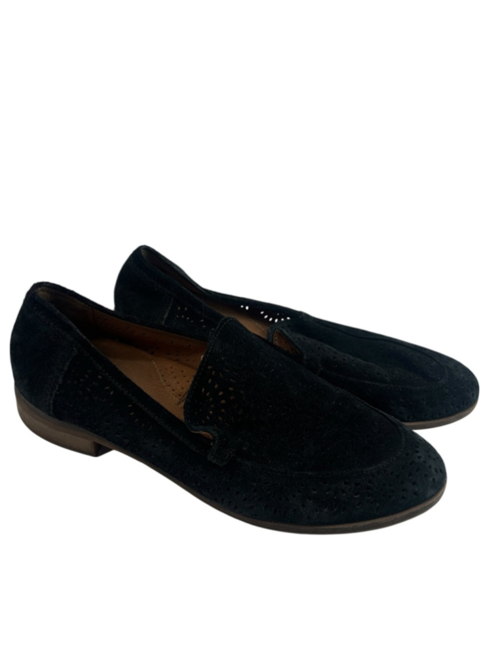 Clarks Trish Calla Loafer Black Suede laser cut design Comfort Size 9